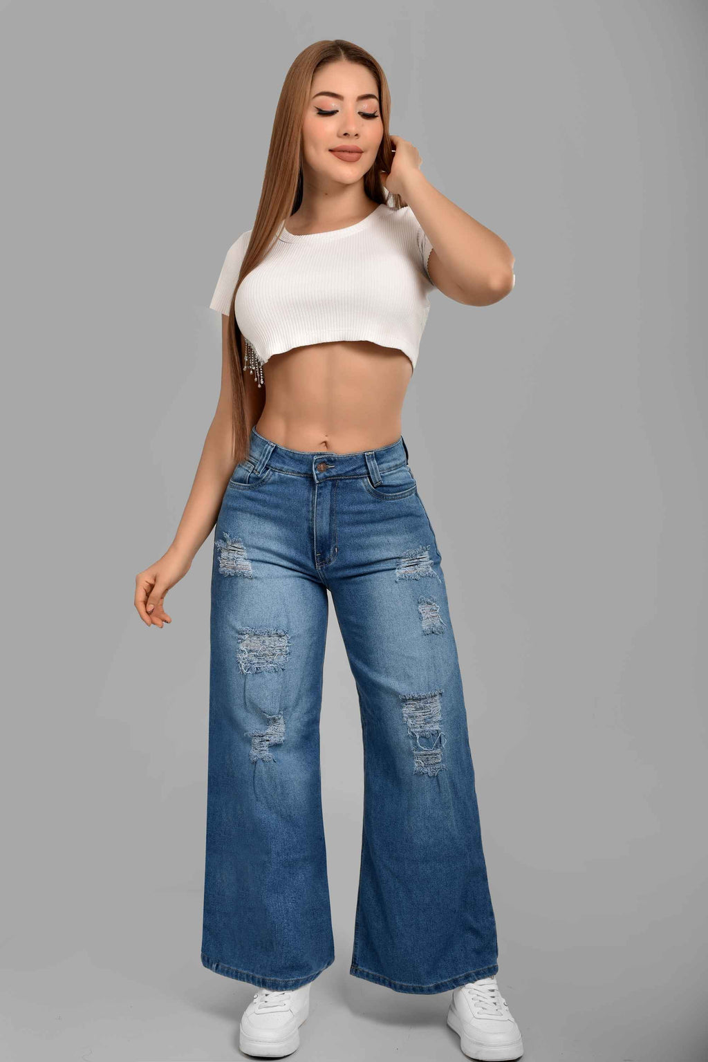 Pantalón Stretch Palazzo M7 Rasgado Medio