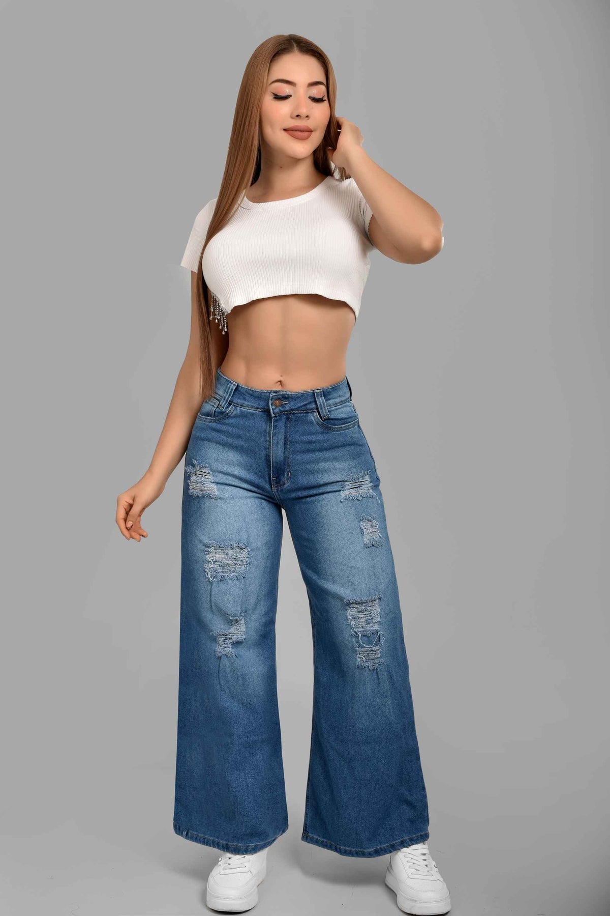 Pantalón Stretch Palazzo M7 Rasgado Medio