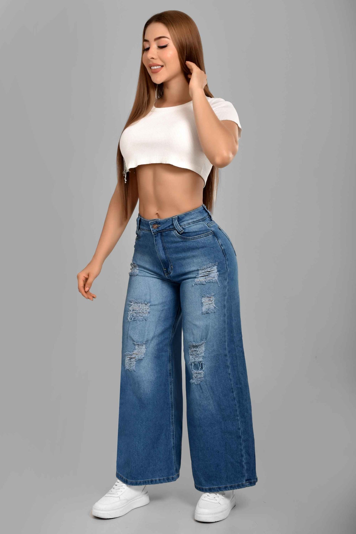 Pantalón Stretch Palazzo M7 Rasgado Medio