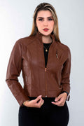 Chaqueta Efecto Cuero Clásica Café