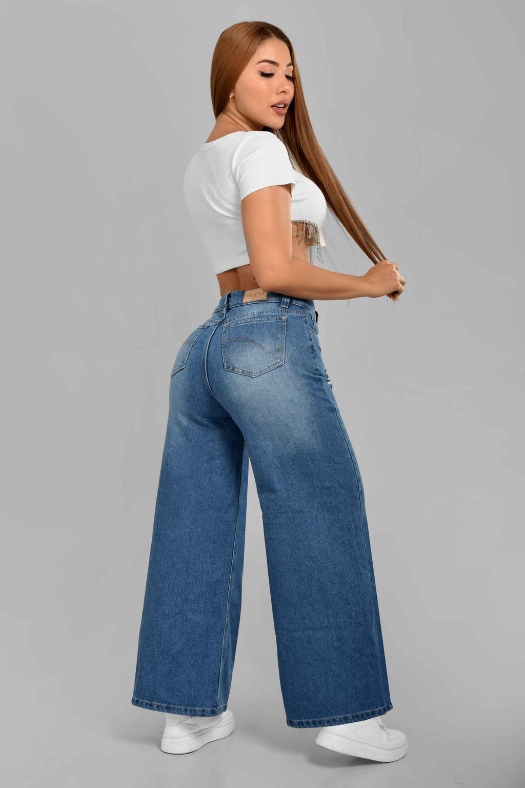 Pantalón Stretch Palazzo M7 Rasgado Medio