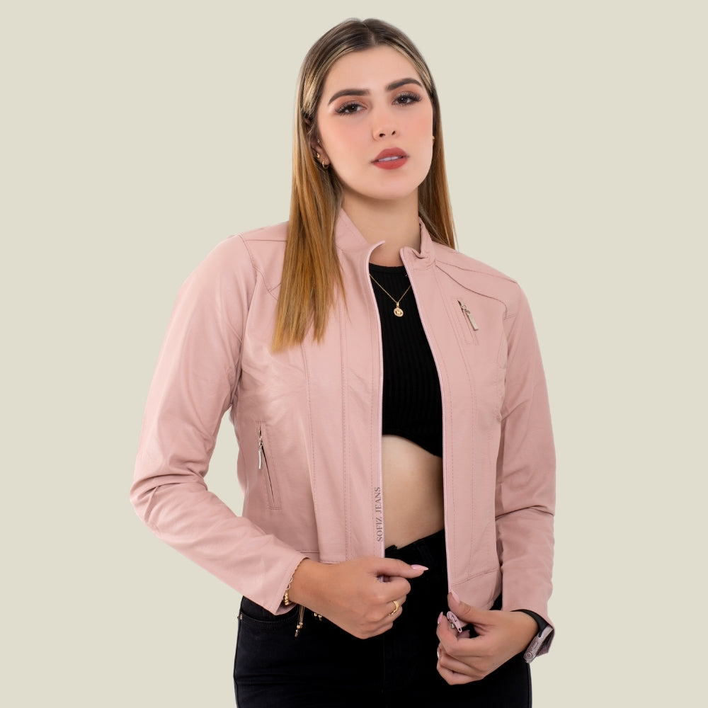 Chaqueta Efecto Cuero Clásica Palo Rosa