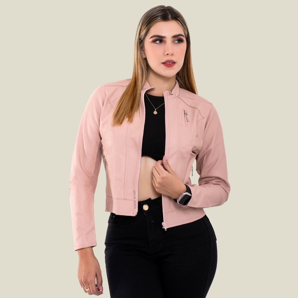 Chaqueta Efecto Cuero Clásica Palo Rosa