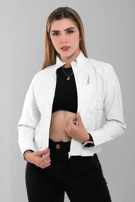 Chaqueta Efecto Cuero Clásica Blanca