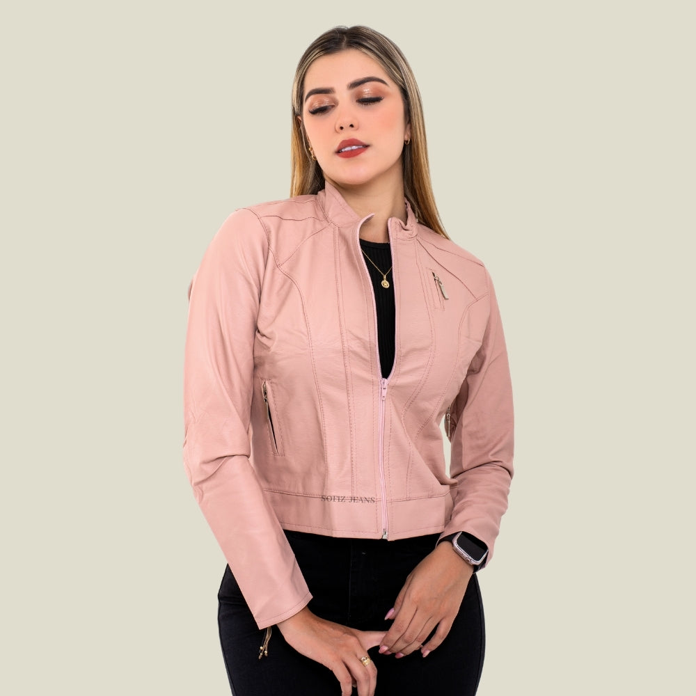 Chaqueta Efecto Cuero Clásica Palo Rosa