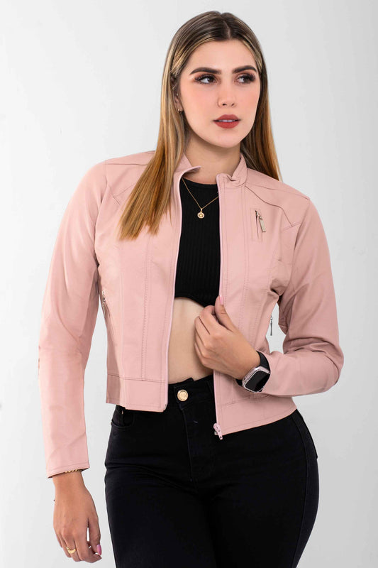 Chaqueta Efecto Cuero Clásica Palo Rosa