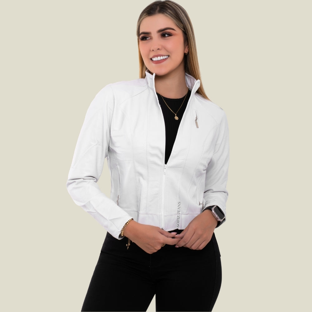 Chaqueta Efecto Cuero Clásica Blanca