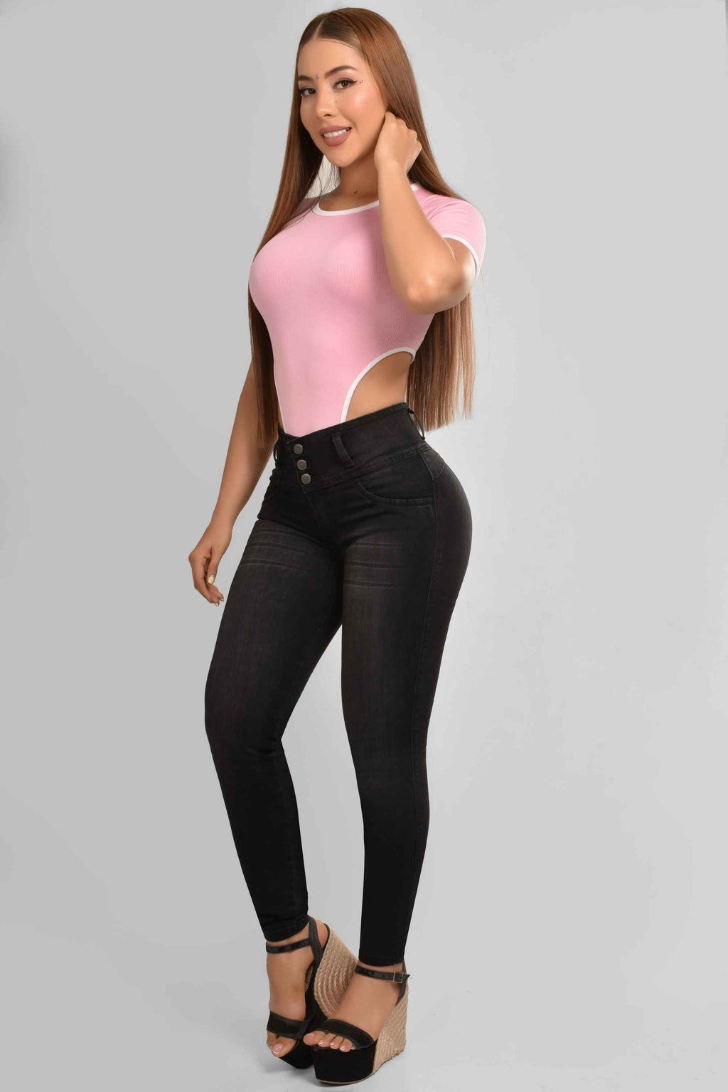 Pantalón Skinny Push Up 3 Botones M5 Humo