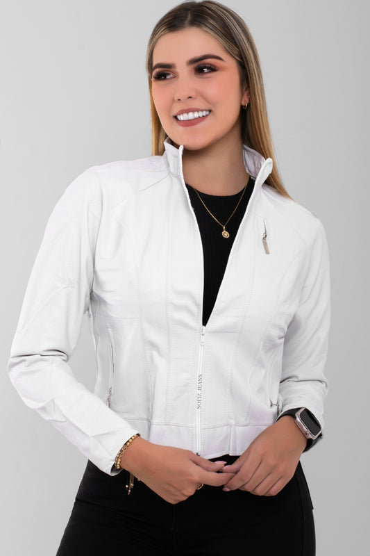 Chaqueta Efecto Cuero Clásica Blanca