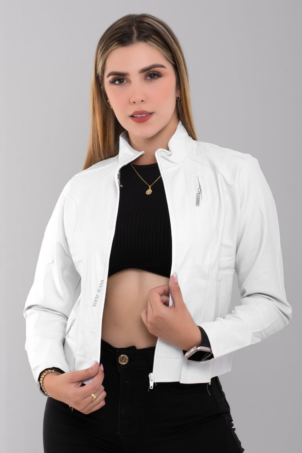 Chaqueta Efecto Cuero Clásica Blanca