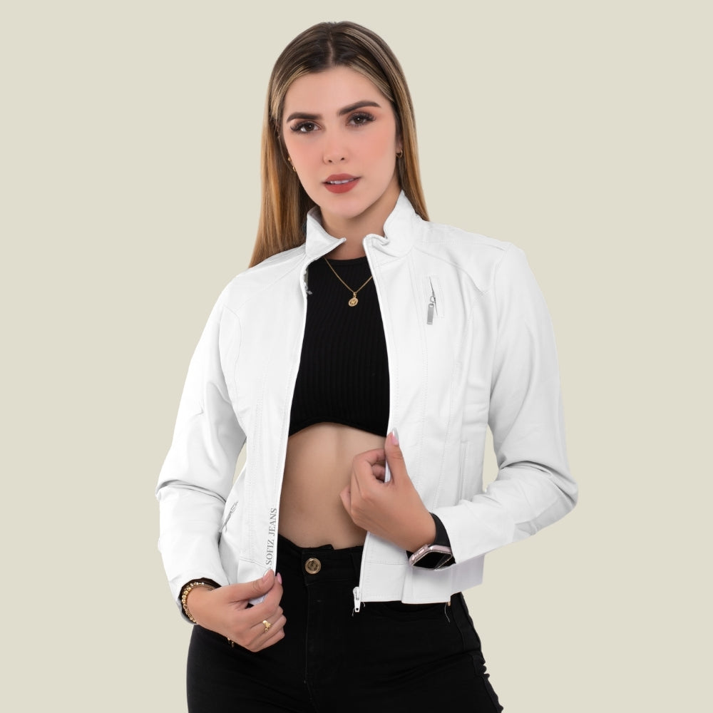 Chaqueta Efecto Cuero Clásica Blanca