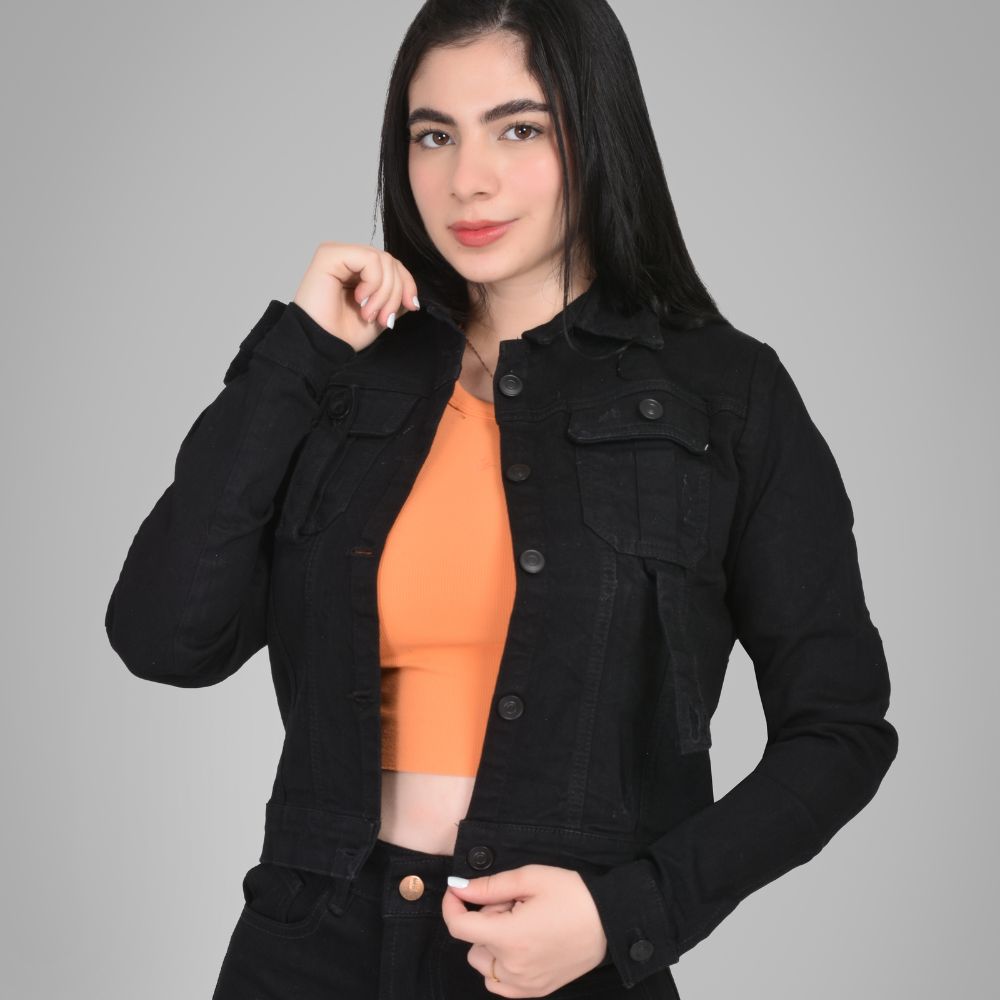 Chaqueta Jean Cargo Negra Dama M11 09-011