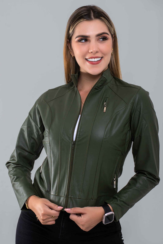 Chaqueta Efecto Cuero Clásica Verde Oliva