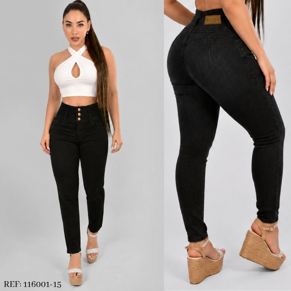 Pantalón Skinny Push Up 3 Botones M3 Negro