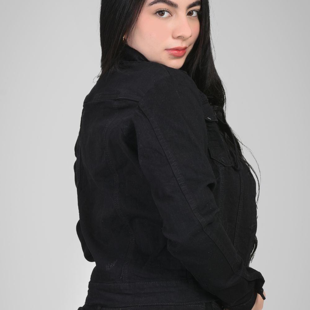 Chaqueta Jean Cargo Negra Dama M11 09-011
