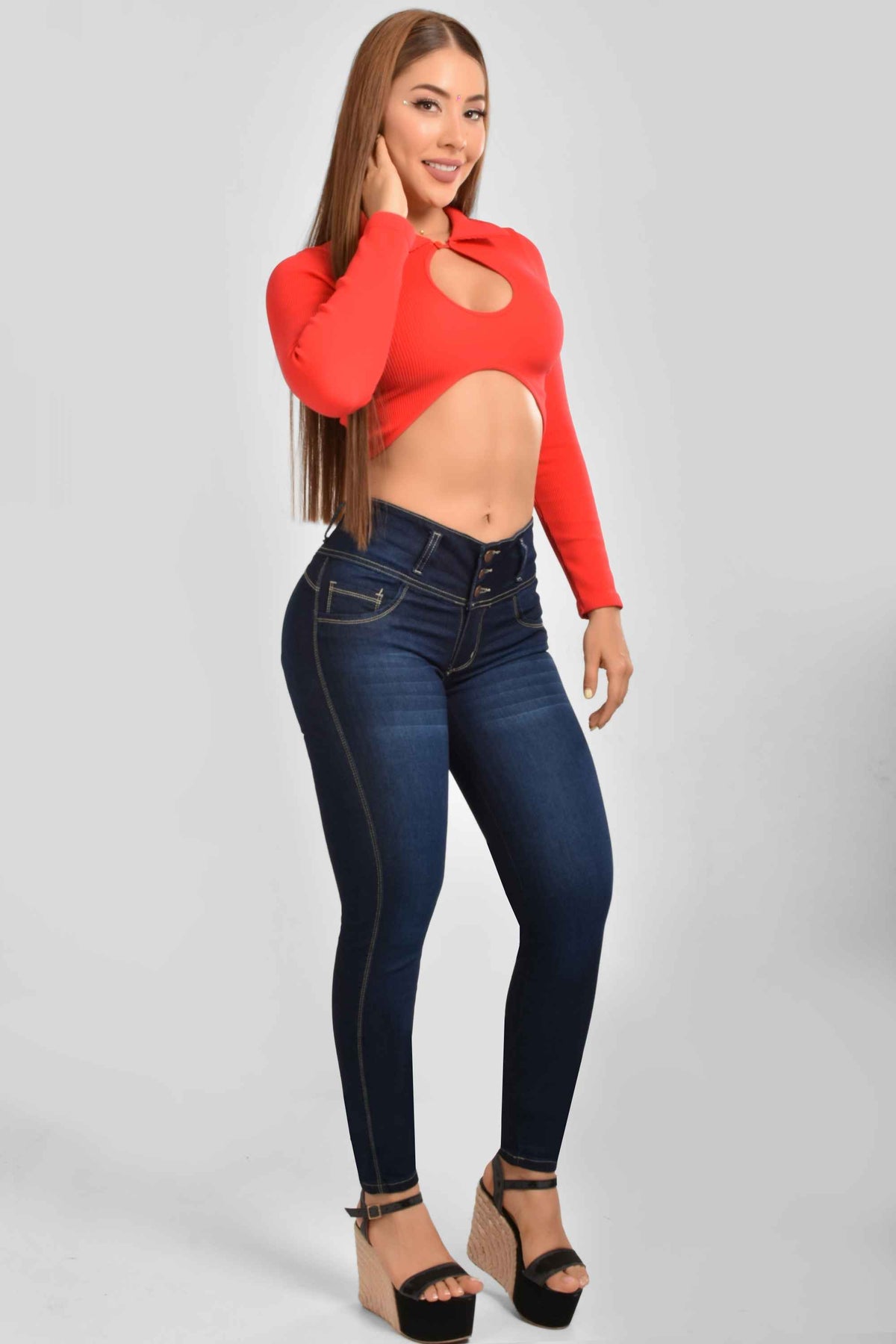 Pantalón Skinny Push Up 3 Botones M5 Oscuro