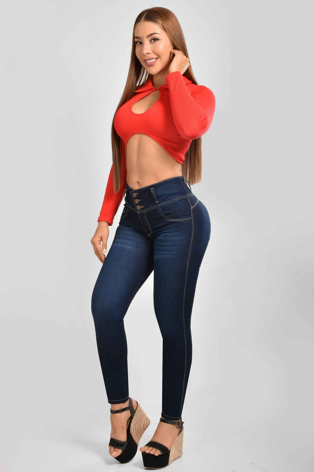 Pantalón Skinny Push Up 3 Botones M5 Oscuro