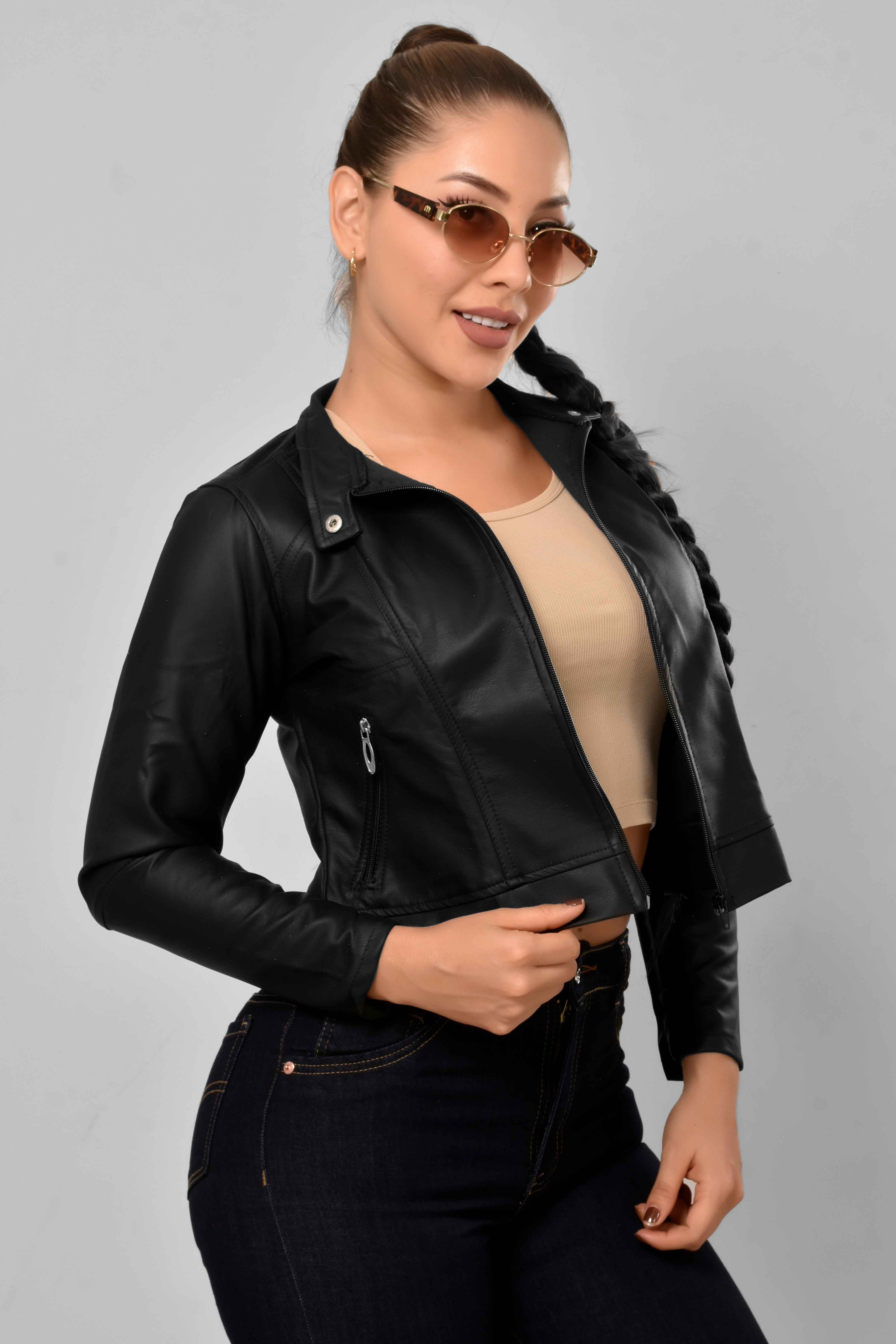 Chaqueta Efecto Cuero Rebel M4 Negra