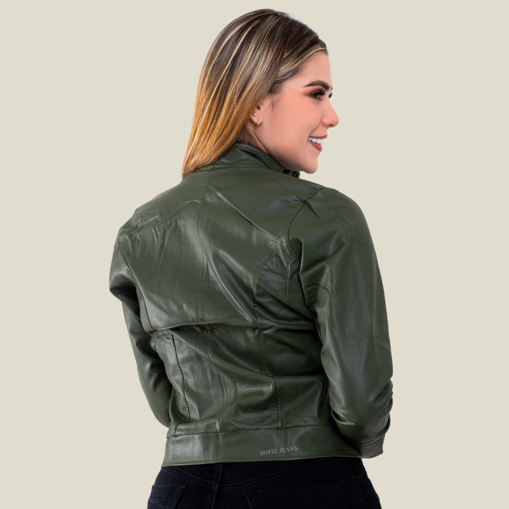Chaqueta Efecto Cuero Clásica Verde Oliva