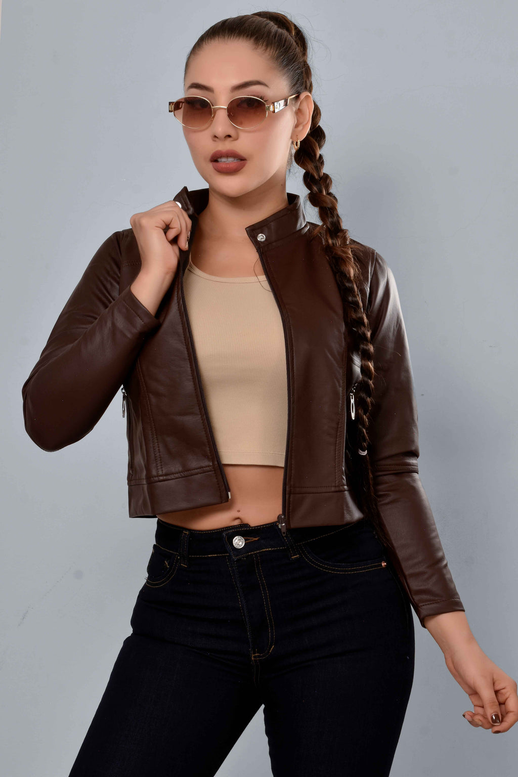 Chaqueta Efecto Cuero Rebel M4 Marrón