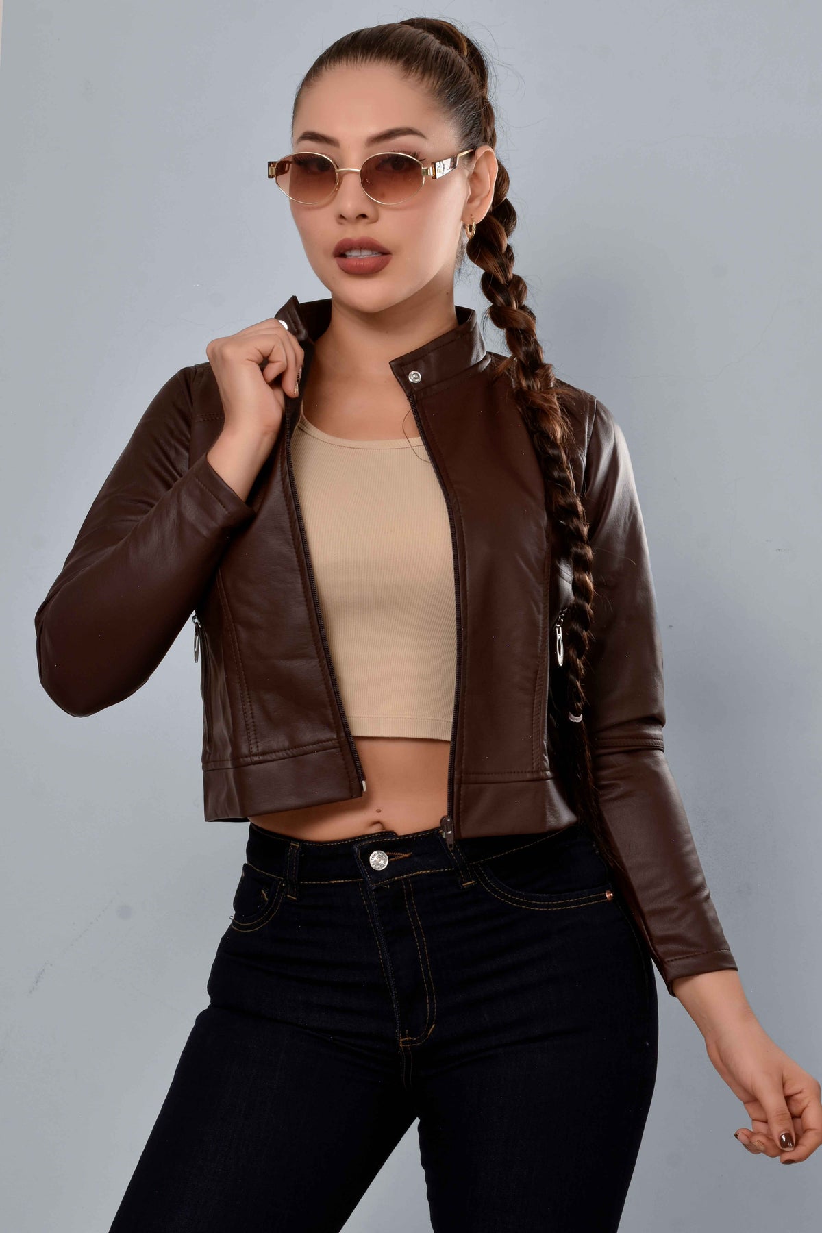 Chaqueta Efecto Cuero Rebel M4 Marrón