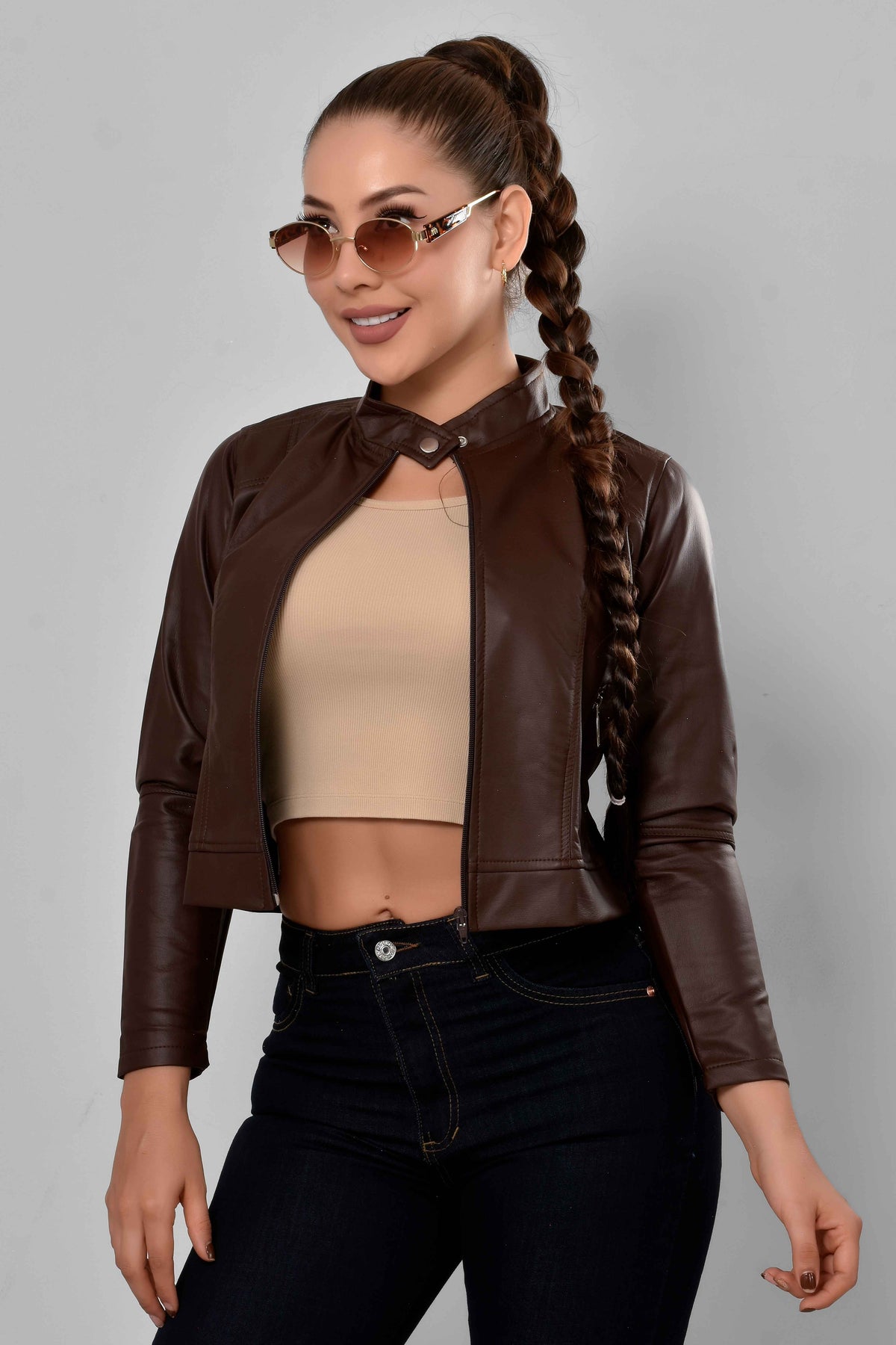 Chaqueta Efecto Cuero Rebel M4 Marrón