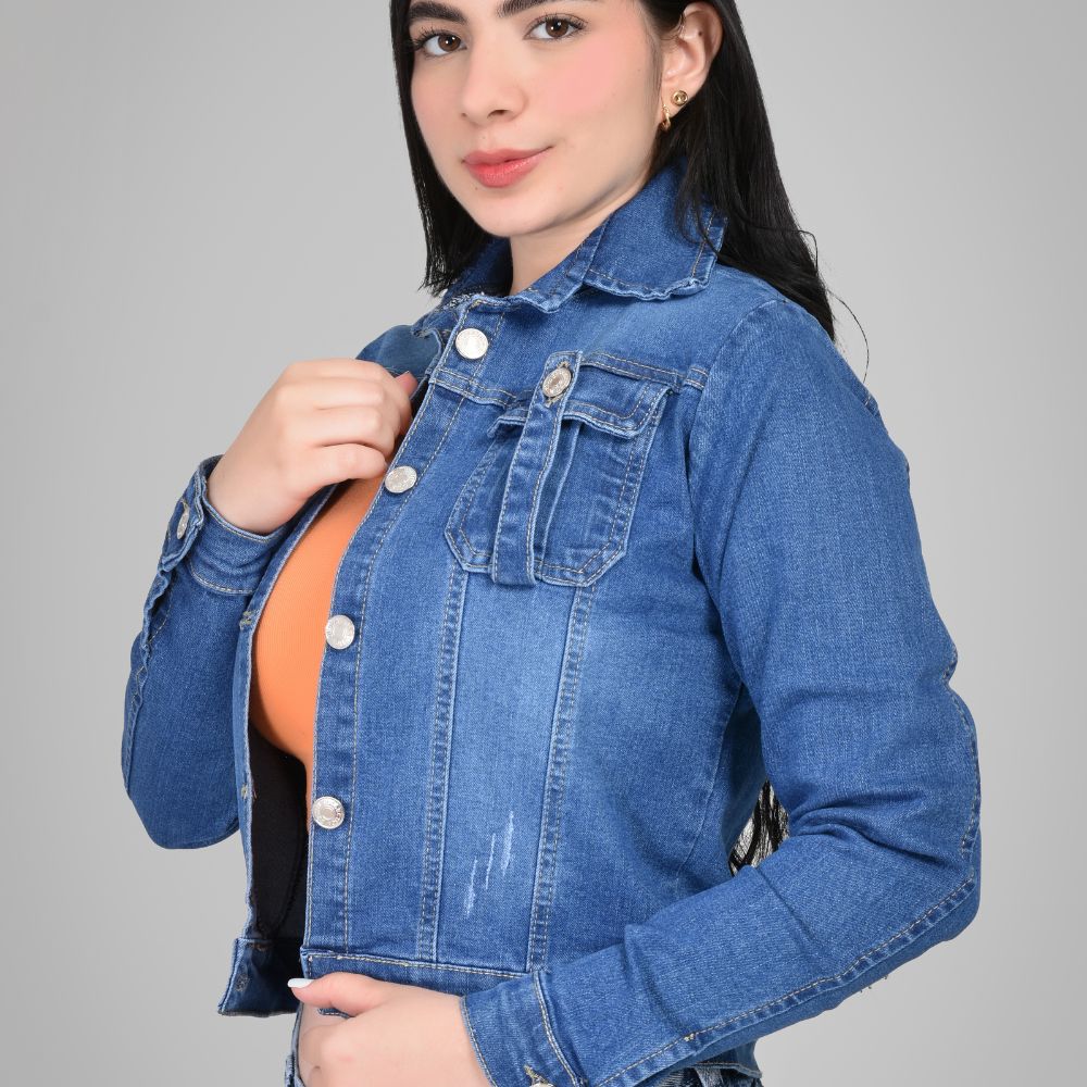 Chaqueta Jean Cargo Azul Dama M11 09-011