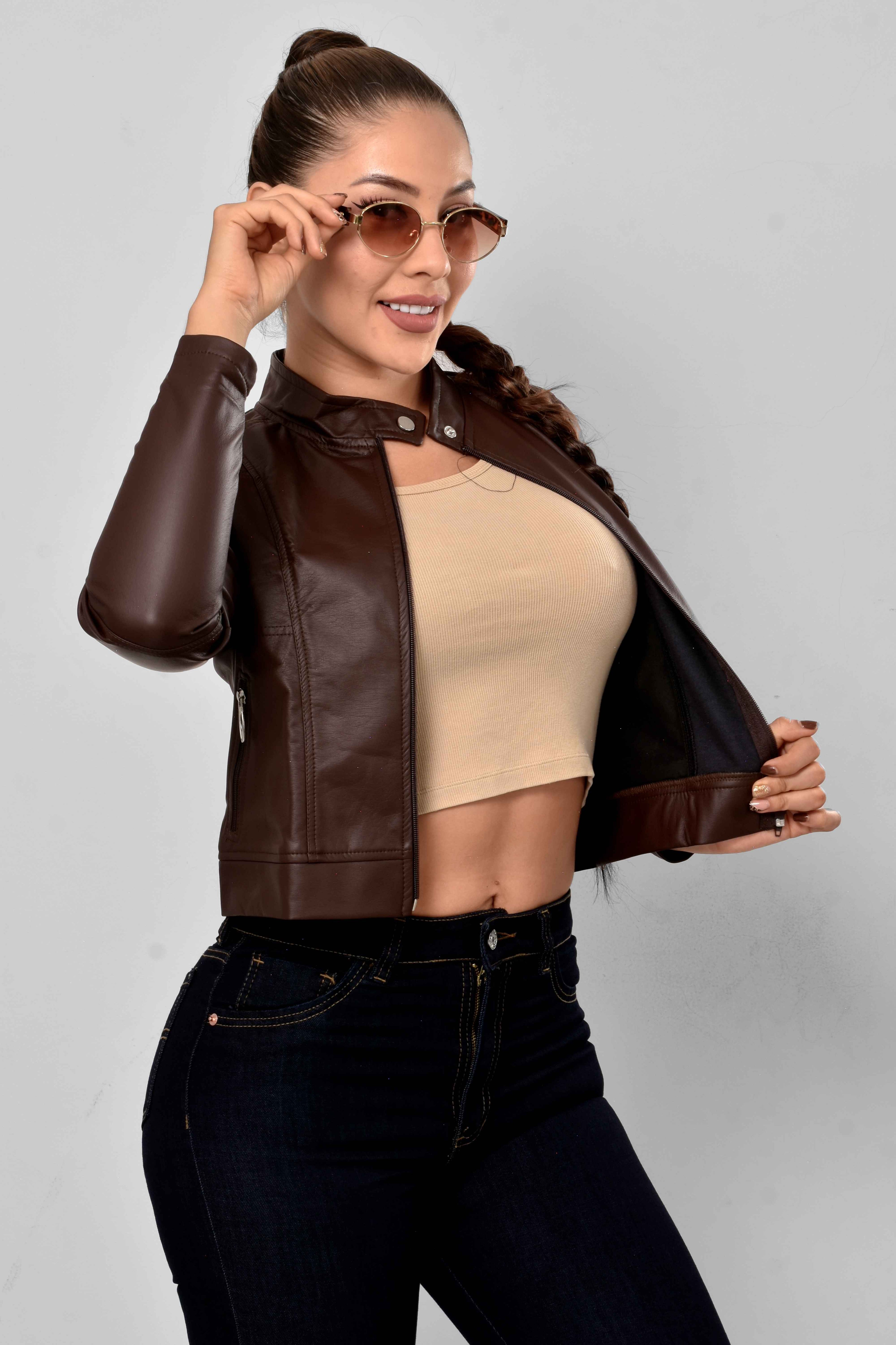 Chaqueta Efecto Cuero Rebel M4 Marrón
