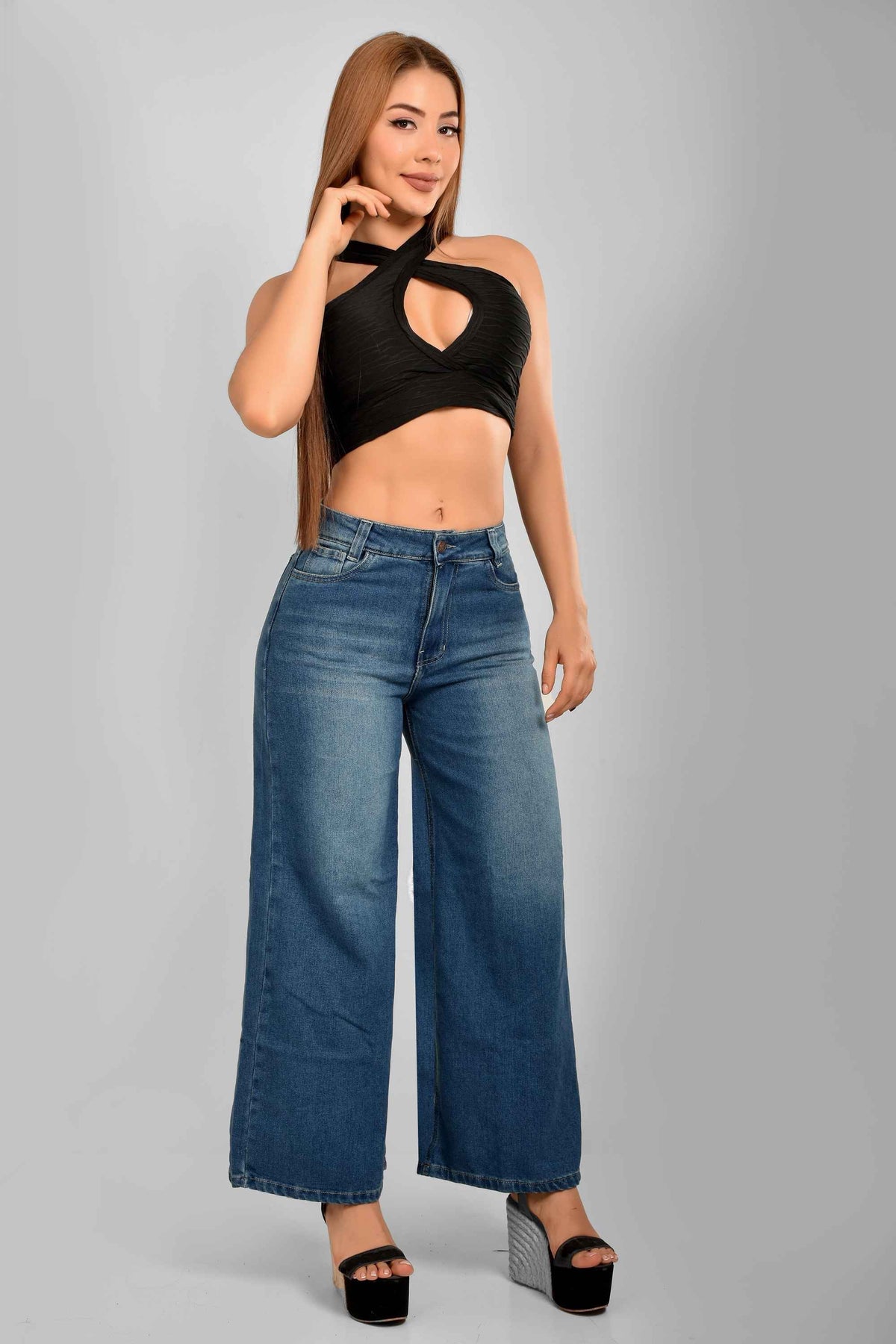Pantalón Stretch Palazzo M7 Oscuro