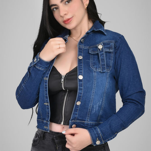 Chaqueta Jean Cargo Azul Medio Dama M11 09-011